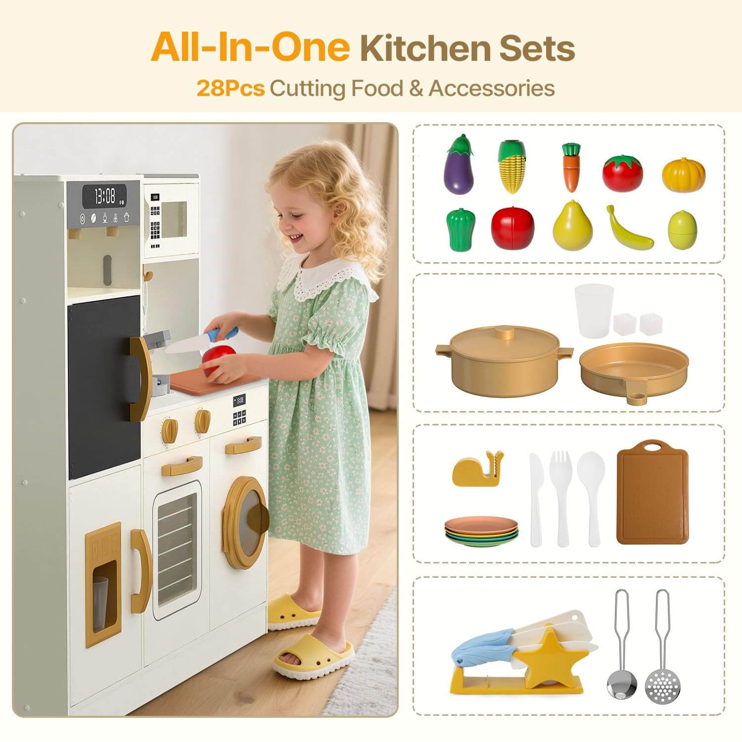 BIERUM Toy Kitchen Set for Kids Ages 3+