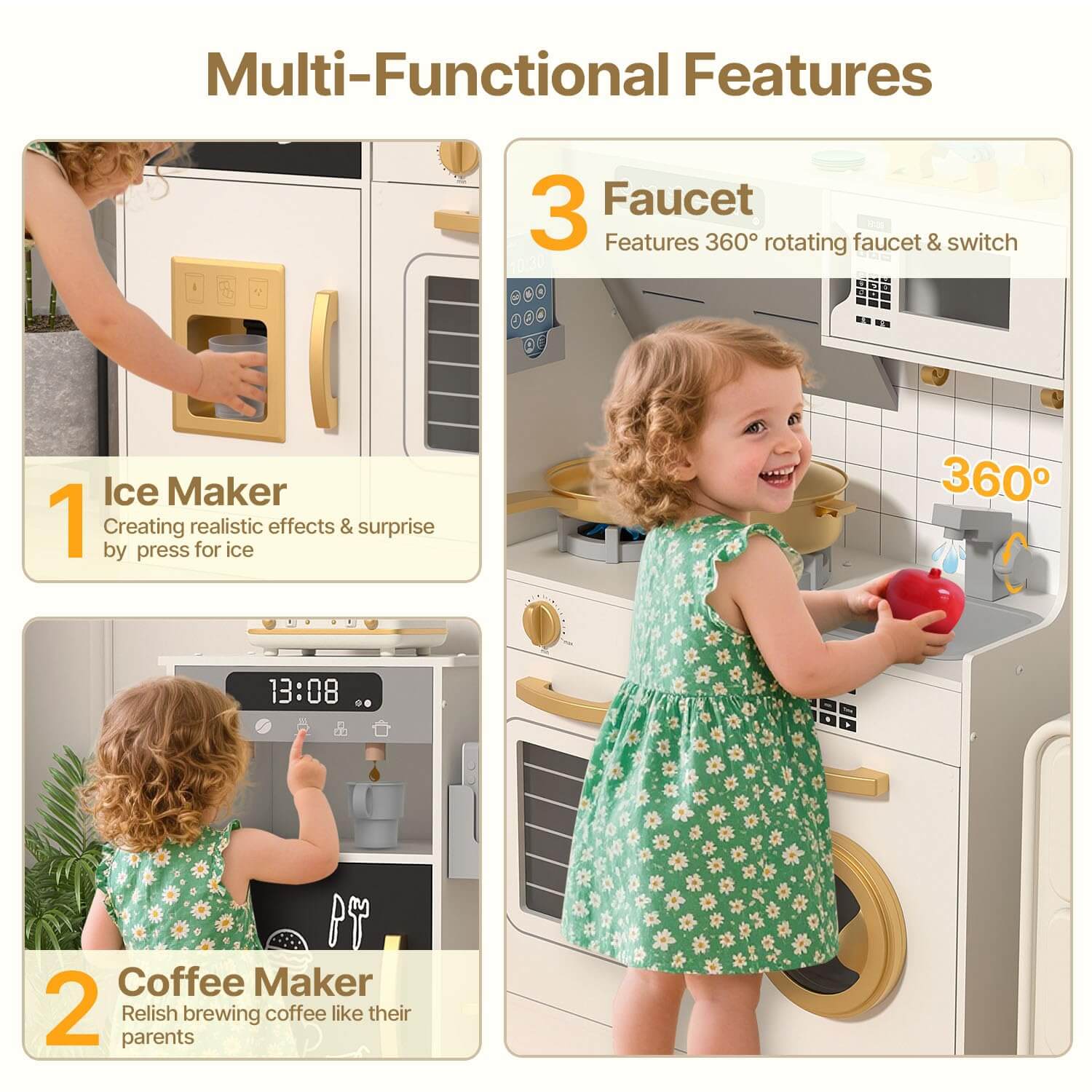 BIERUM Toy Kitchen Set for Kids Ages 3+