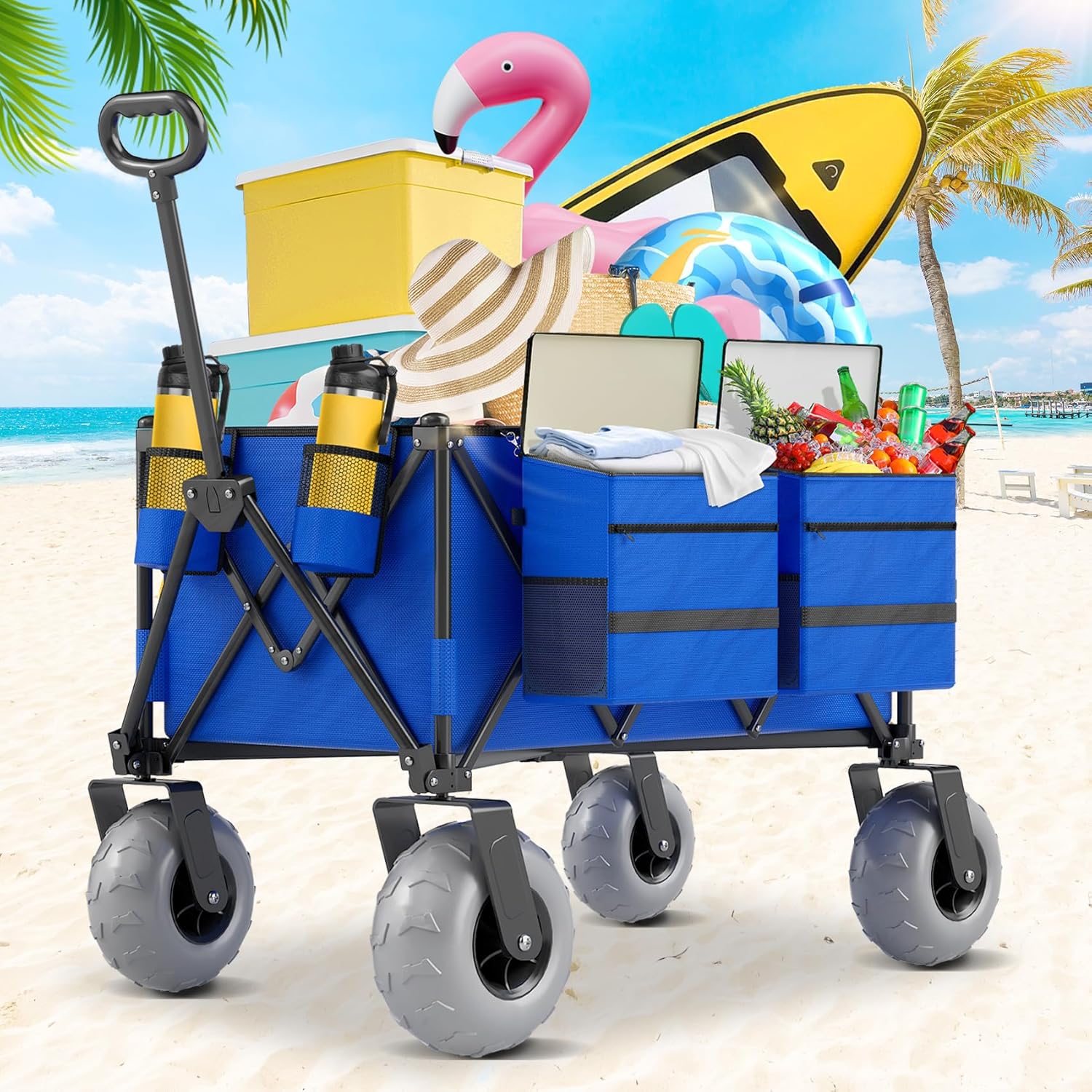 CAtArt 45" Heavy Duty Foldable Beach Wagon with Big Wheel for Sand