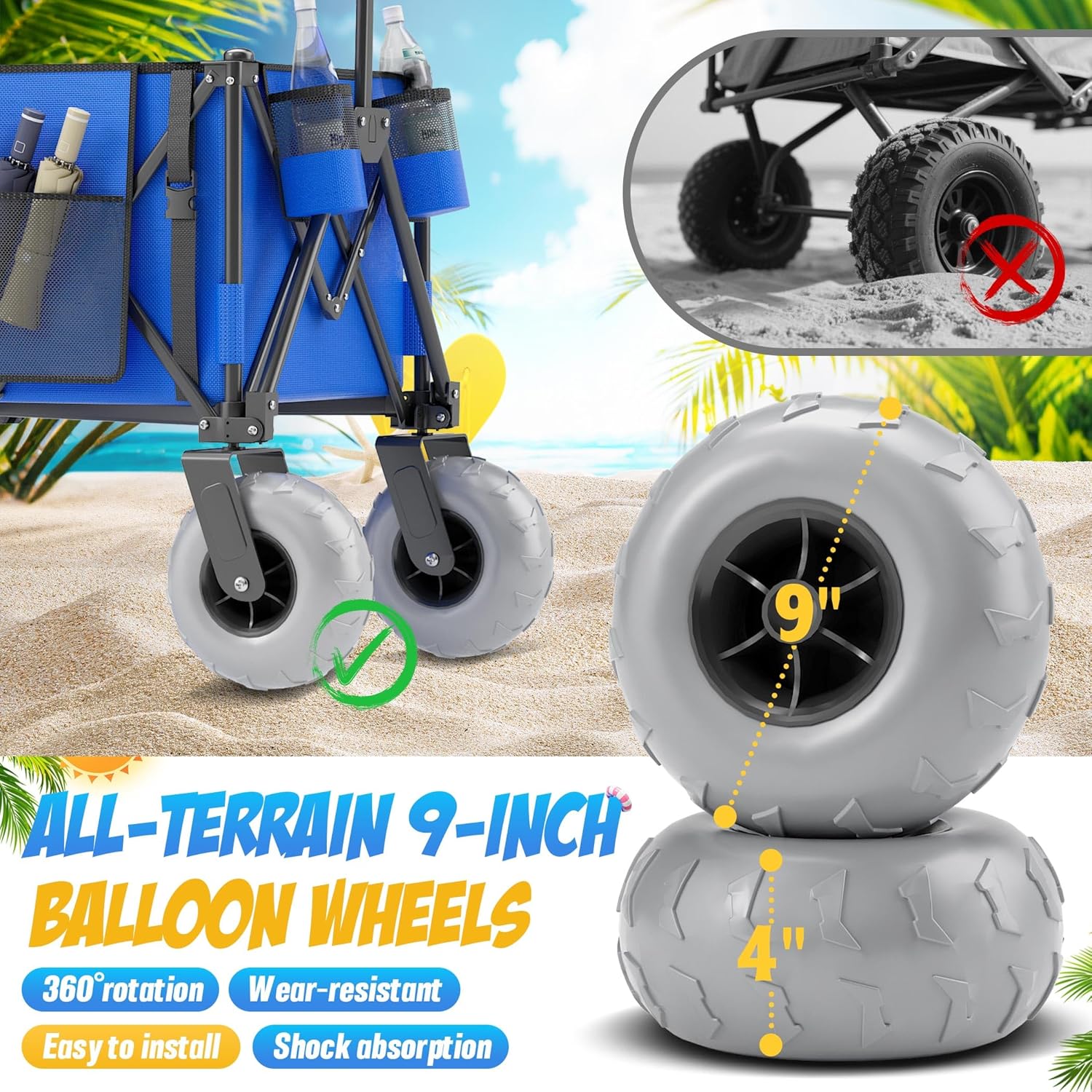 CAtArt 45" Heavy Duty Foldable Beach Wagon with Big Wheel for Sand