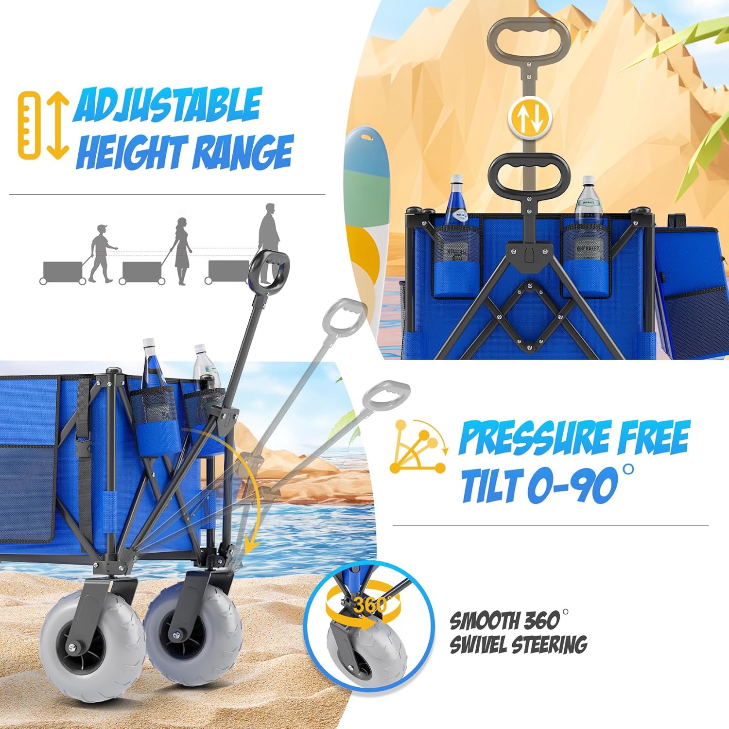 CAtArt 45" Heavy Duty Foldable Beach Wagon with Big Wheel for Sand