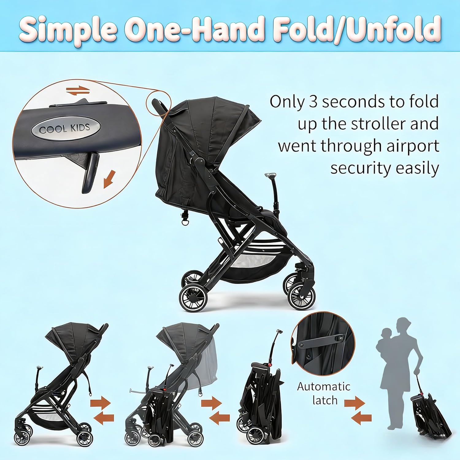 COOL KIDS Automatic Fold Portable Stroller