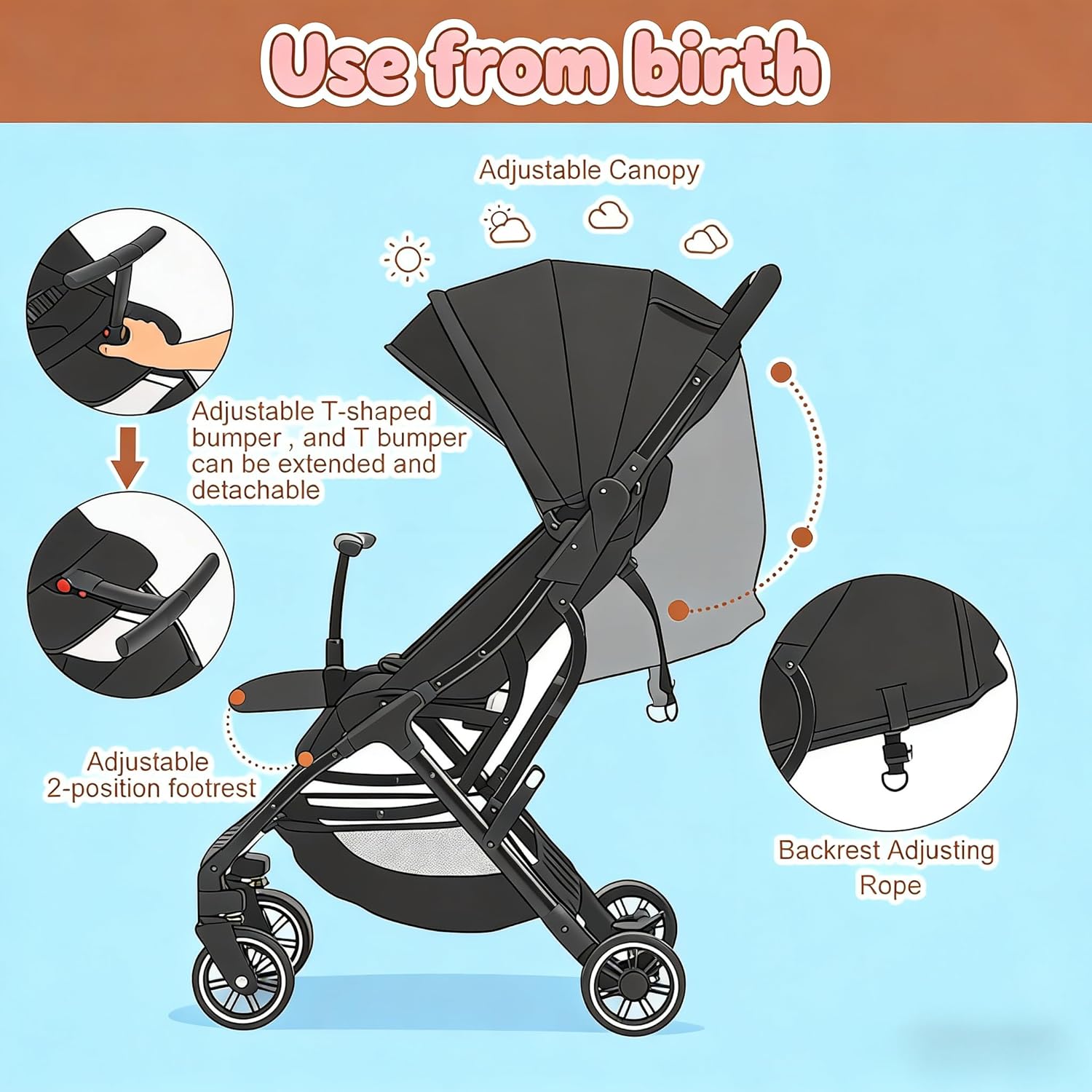 COOL KIDS Automatic Fold Portable Stroller