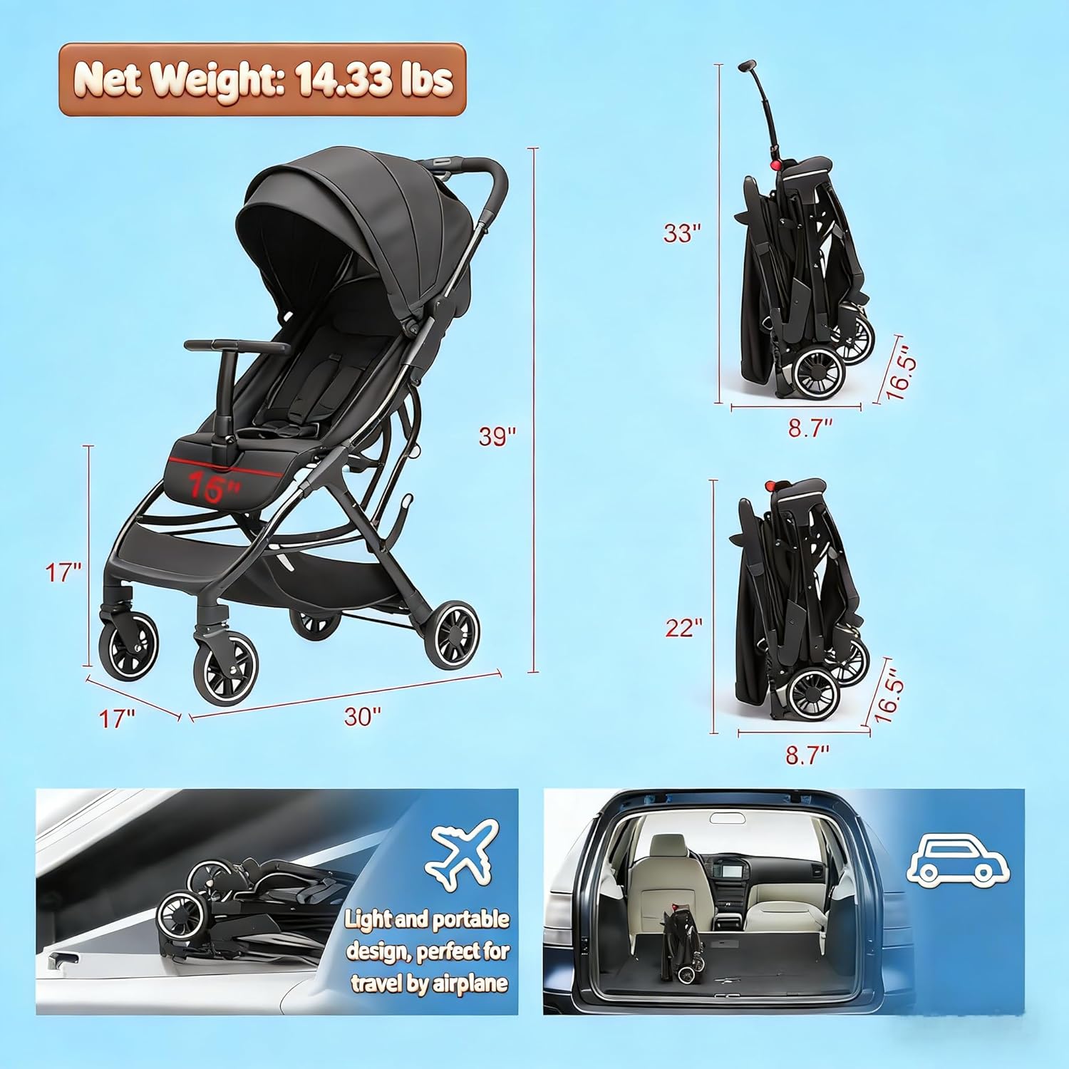 COOL KIDS Automatic Fold Portable Stroller