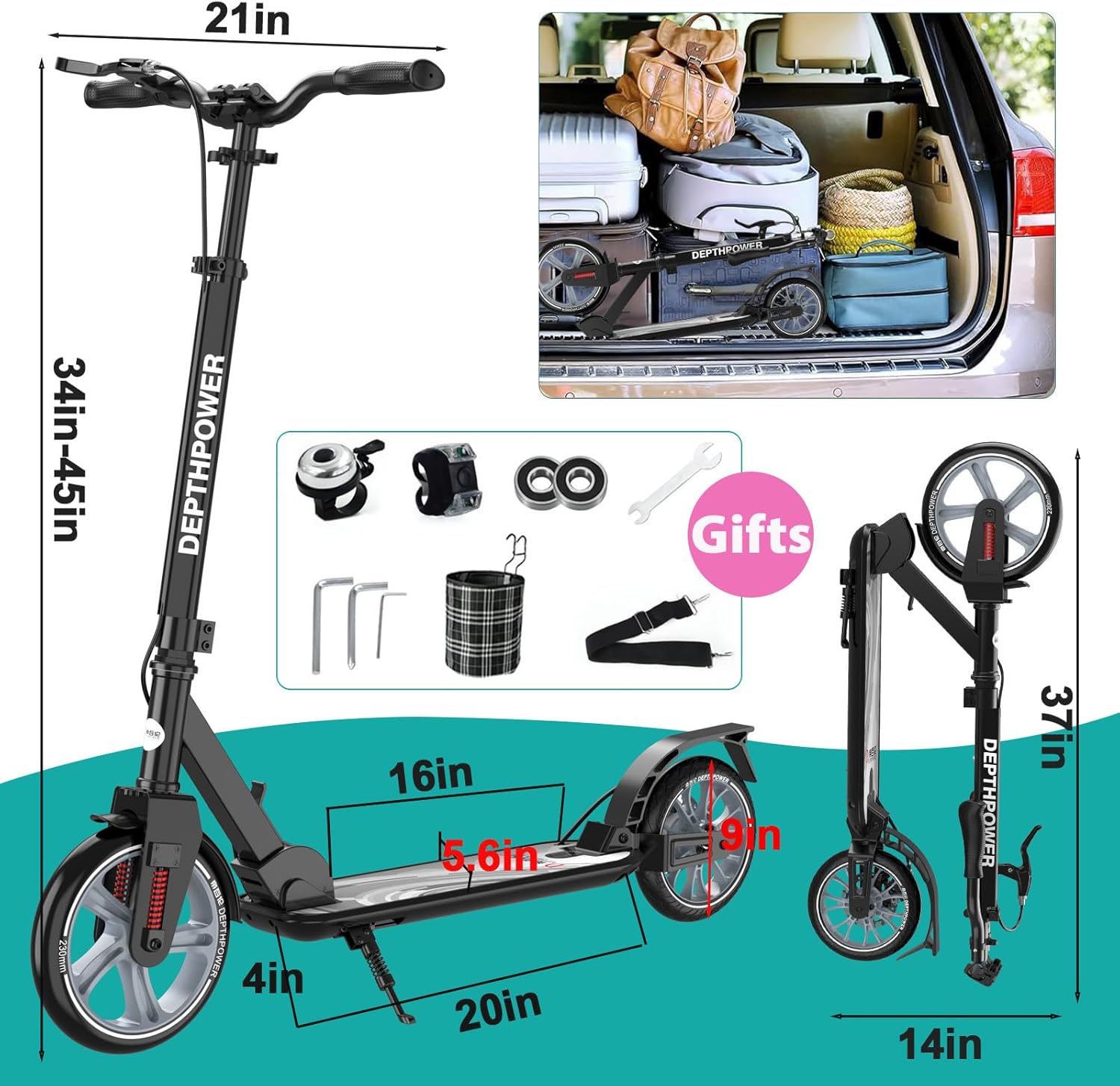CUIOT Store Big Wheels Youth Kick Scooter, Ages 6+
