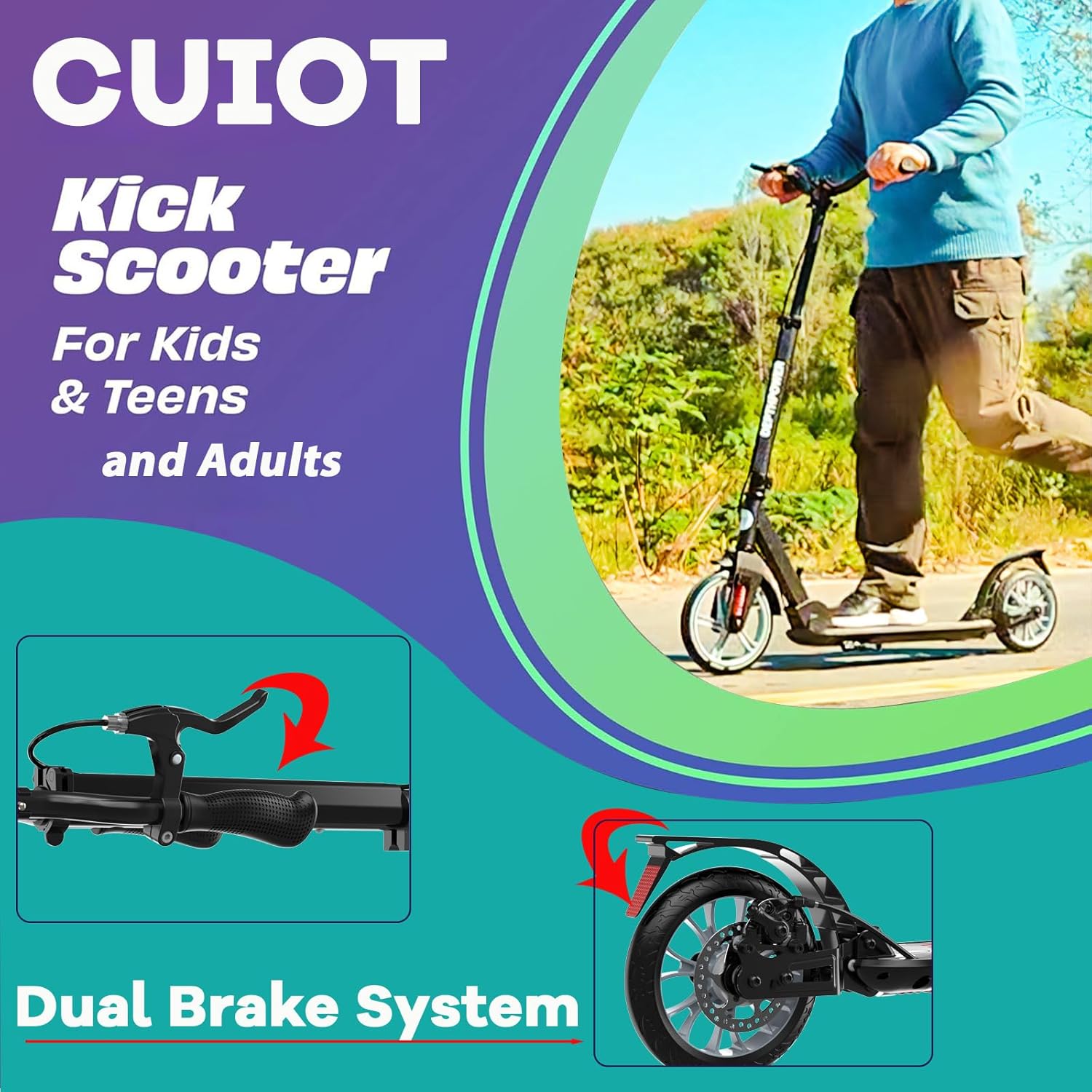 CUIOT Store Big Wheels Youth Kick Scooter, Ages 6+
