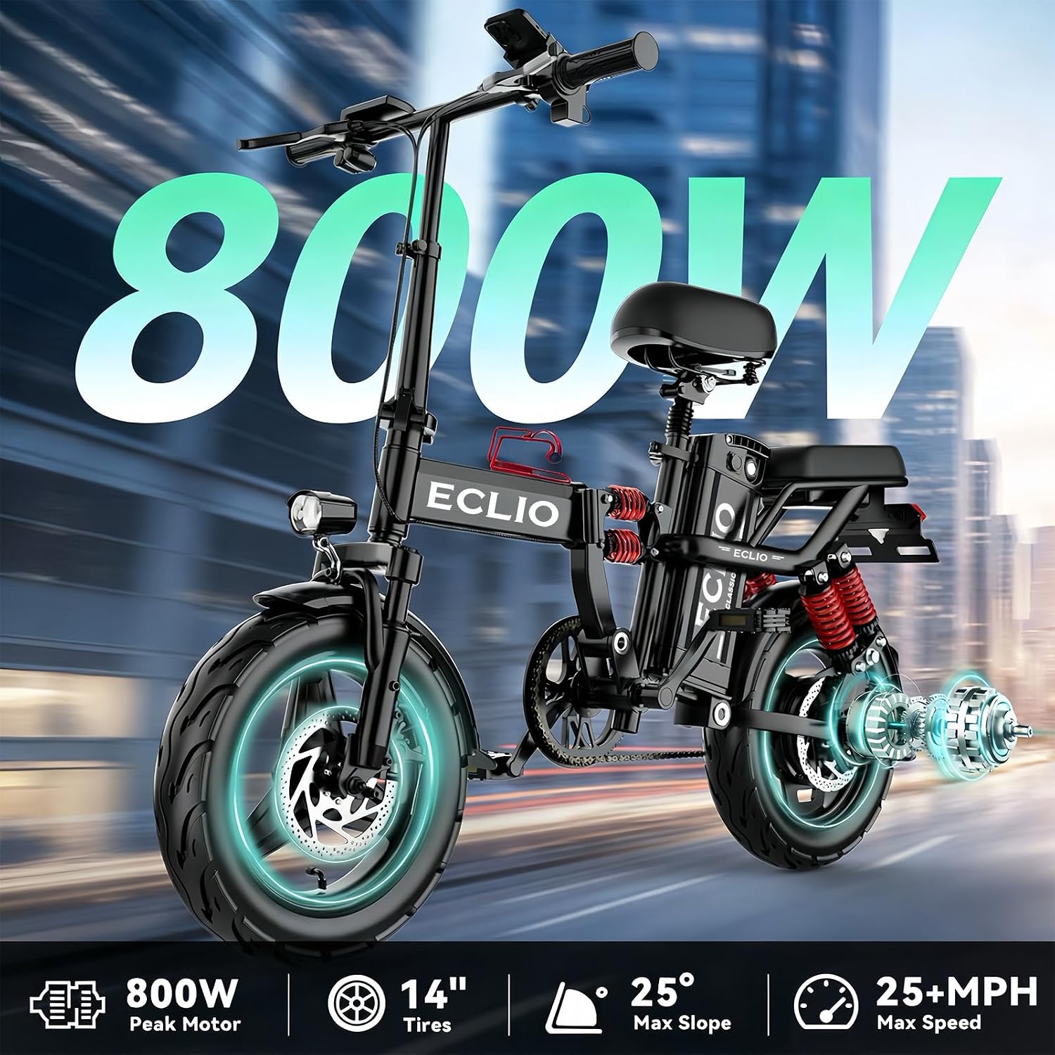ECLIO 14" M1 800W 48V 14Ah Full Suspension Adults Folding Electric Bike