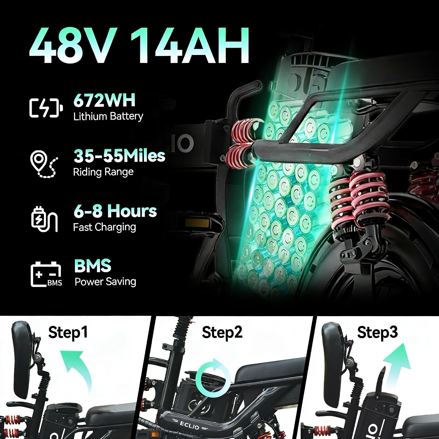 ECLIO 14" M1 800W 48V 14Ah Full Suspension Adults Folding Electric Bike