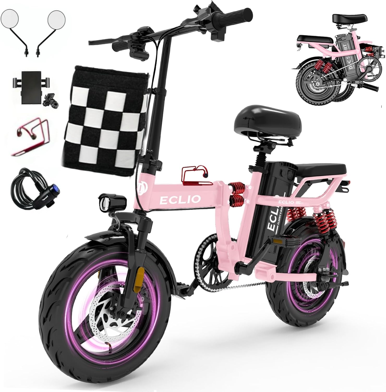 ECLIO 14" M1 800W 48V 14Ah Full Suspension Adults Folding Electric Bike
