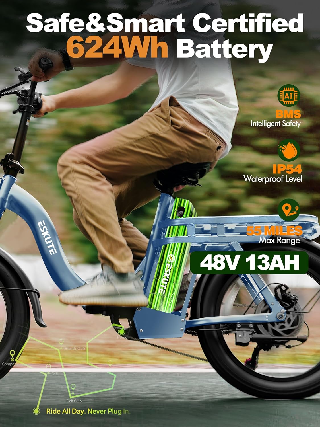 ESKUTE D200 1200W 48V 13Ah 7-Speed Step‑Through Adults Electric Bike