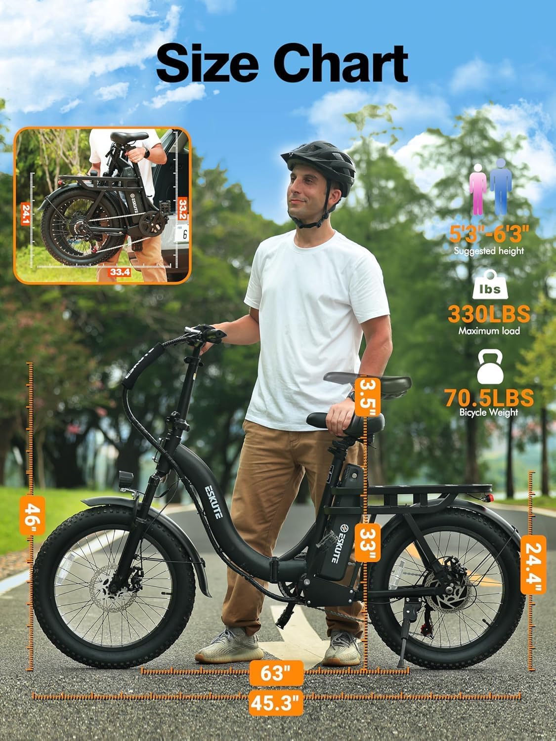 ESKUTE D200 1200W 48V 13Ah 7-Speed Step‑Through Adults Electric Bike