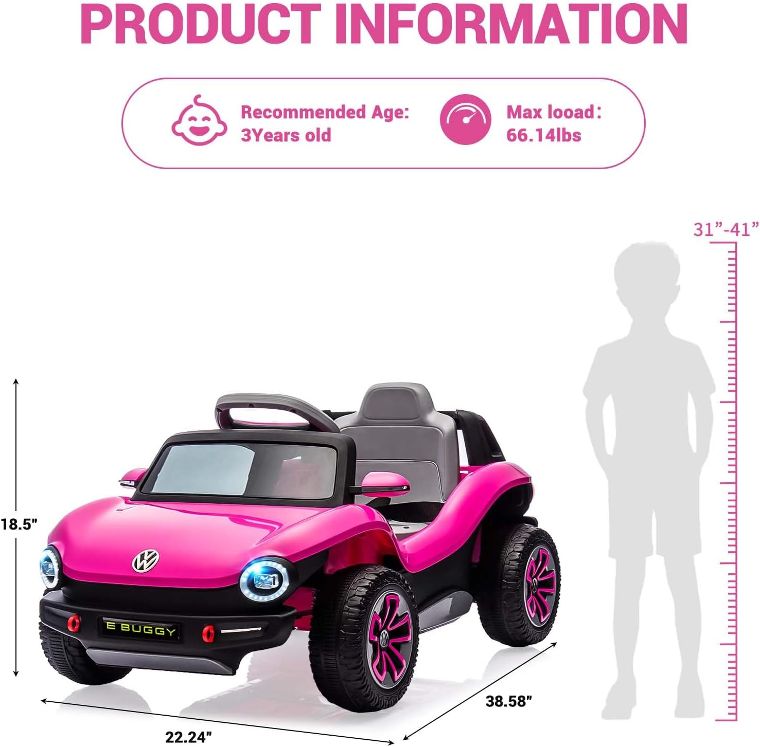 Garvee 12V Volkswagen Beetle 4 Wheel Kids' Electric Ride-On Car