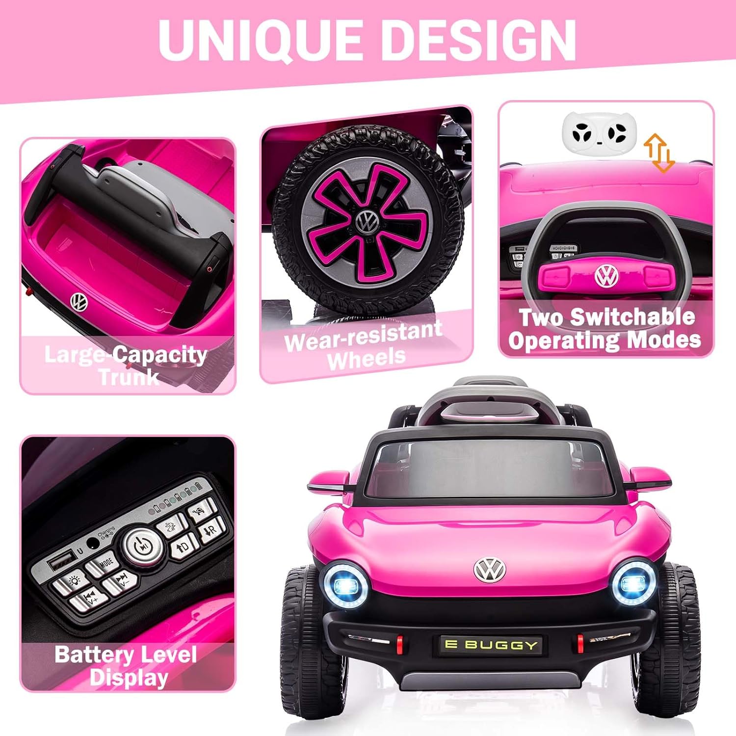 Garvee 12V Volkswagen Beetle 4 Wheel Kids' Electric Ride-On Car
