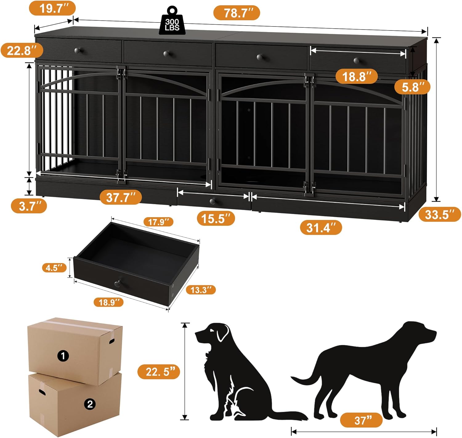 Garvee 78.7" Dog Crate Furniture
