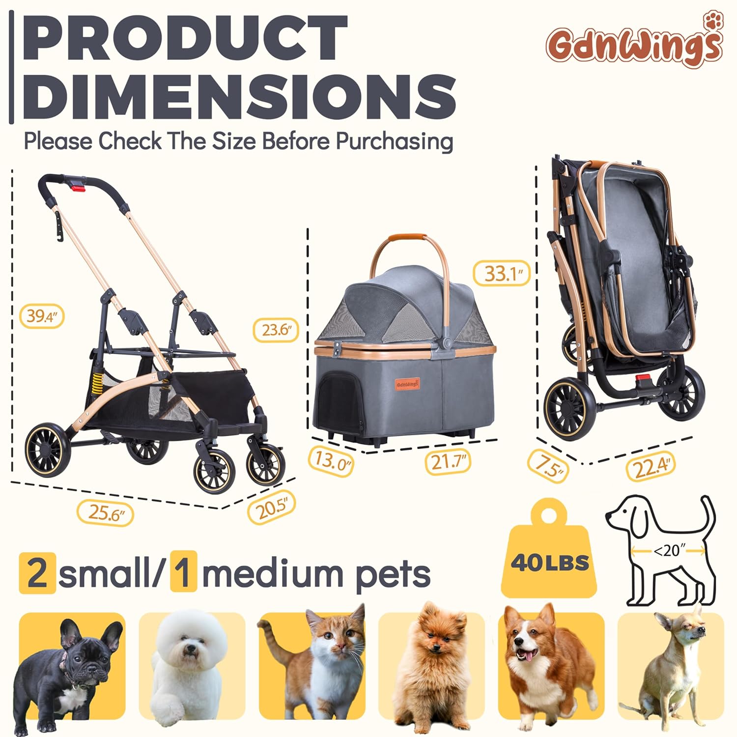 GdnWings Pet Stroller for Small Dogs