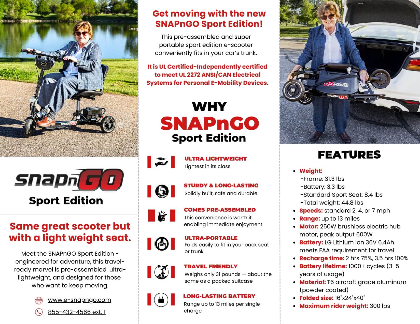 Glion SNAPnGO DELUXE Edition 36V Electric Travel Mobility Scooter Folding Tricycle