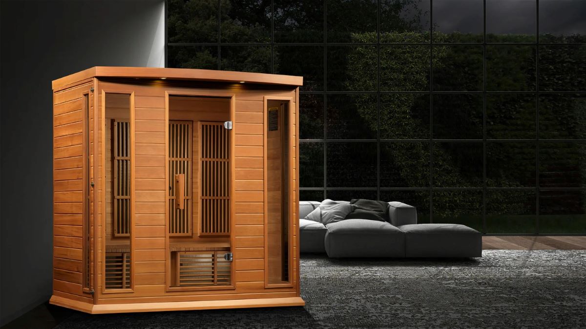 Golden Designs Maxxus MX-K406-01-ZF CED "CHAUMONT Edition" Corner Near Zero EMF 4-Person FAR Infrared Sauna, Canadian RED CEDAR