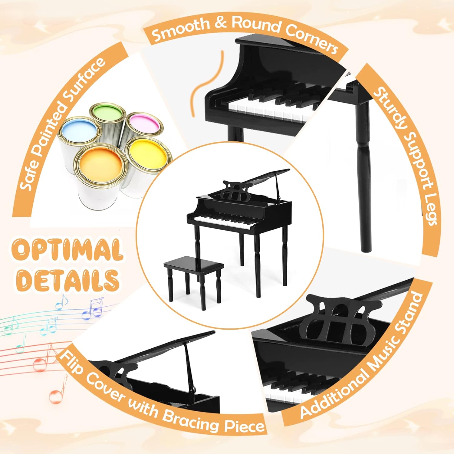 Goplus 30-Key Kids' Mini Grand Piano Keyboard Set with Stand & Chair