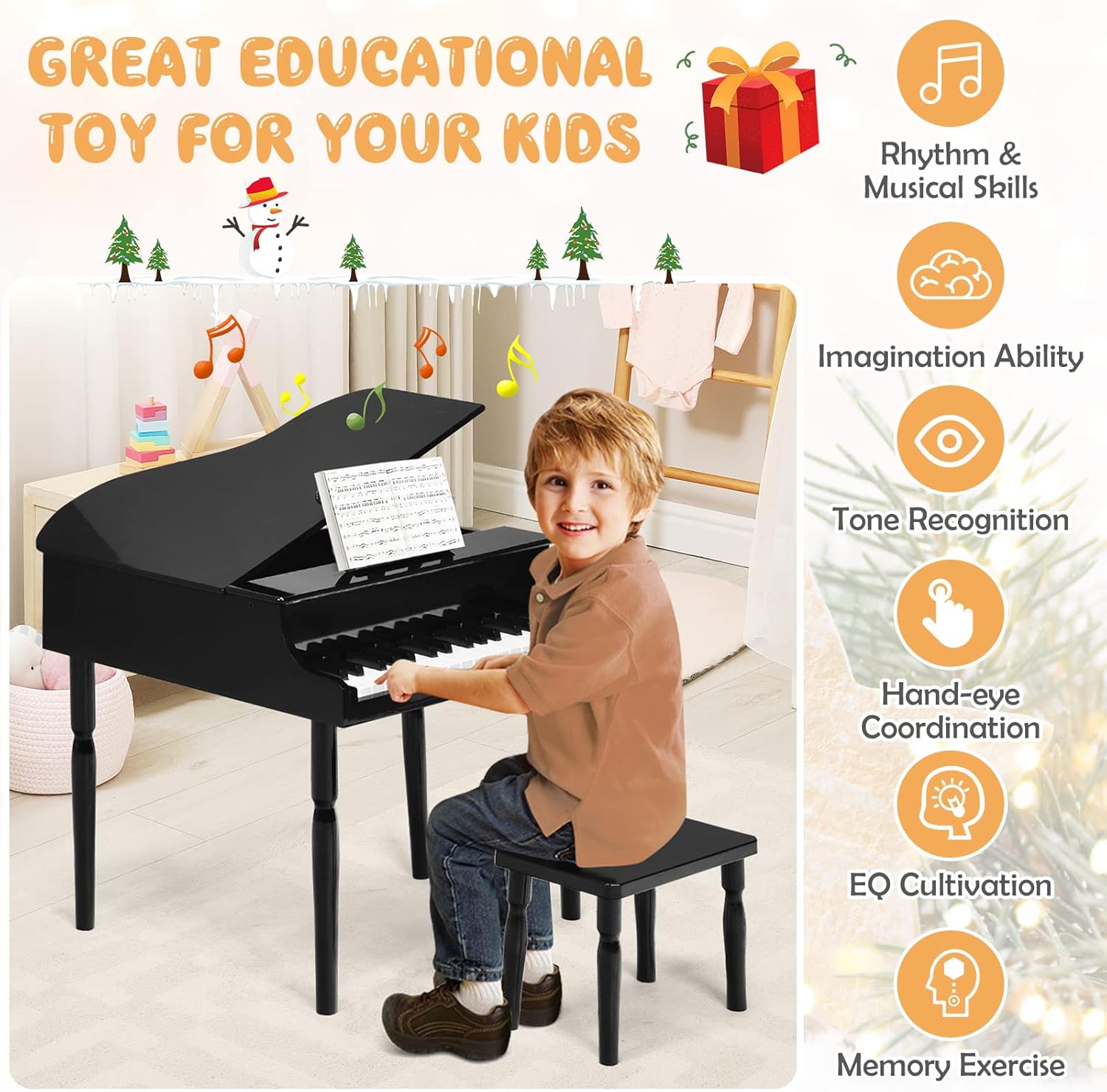 Goplus 30-Key Kids' Mini Grand Piano Keyboard Set with Stand & Chair