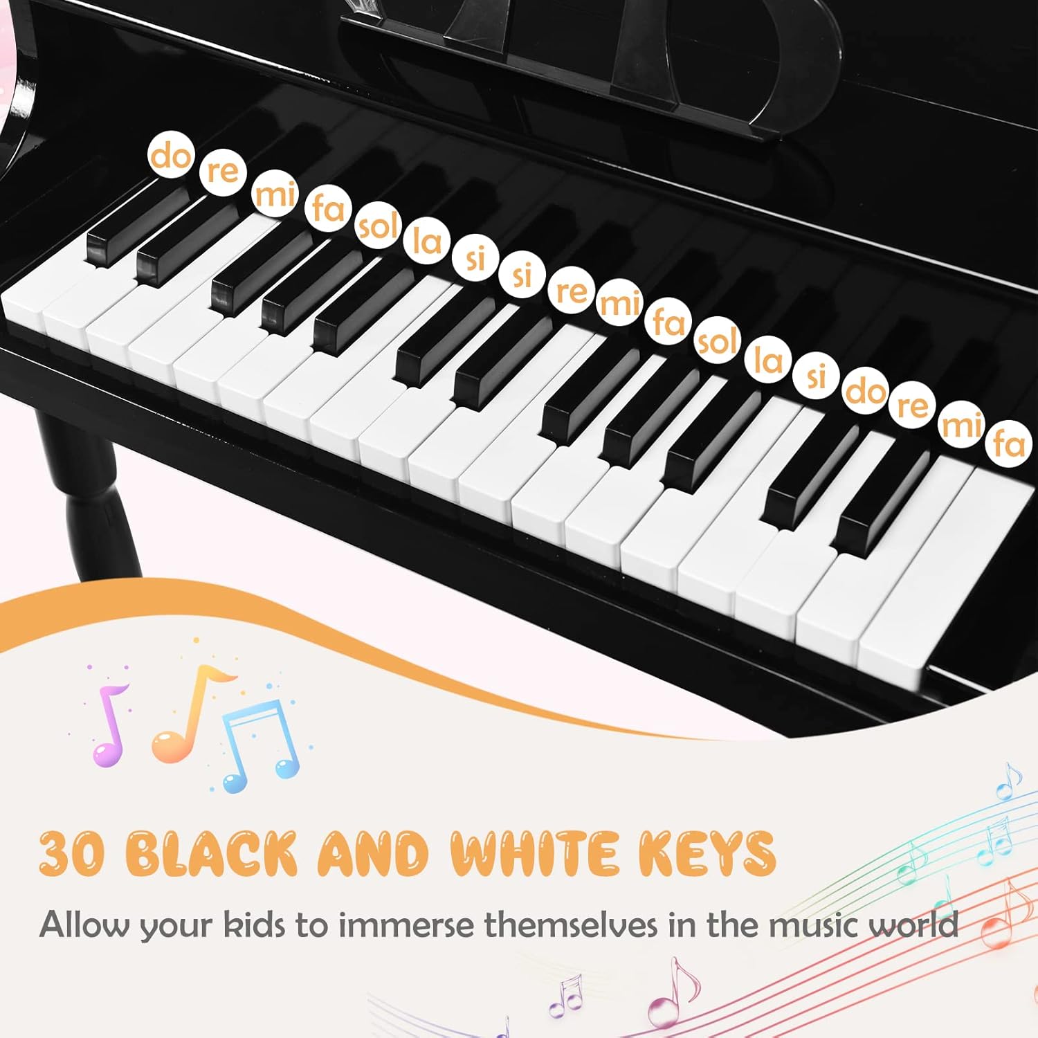Goplus 30-Key Kids' Mini Grand Piano Keyboard Set with Stand & Chair
