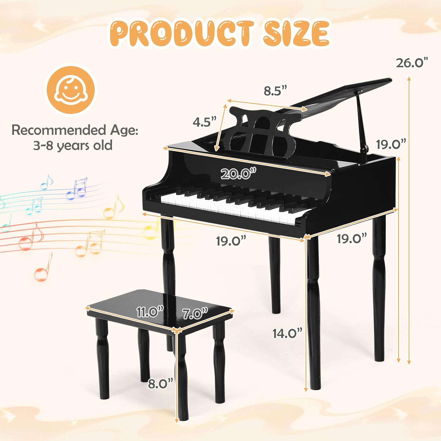 Goplus 30-Key Kids' Mini Grand Piano Keyboard Set with Stand & Chair