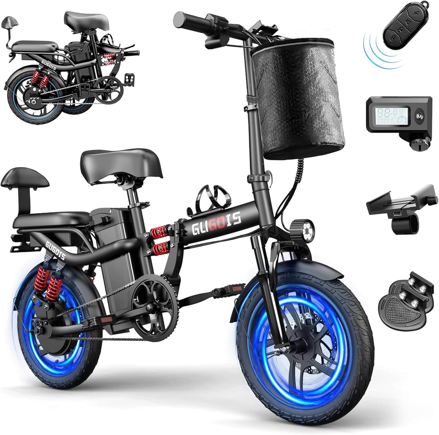 GUGOIS G16 2 Seater 750W Peak 16" Commuter Folding Fat Tire Electric Bike