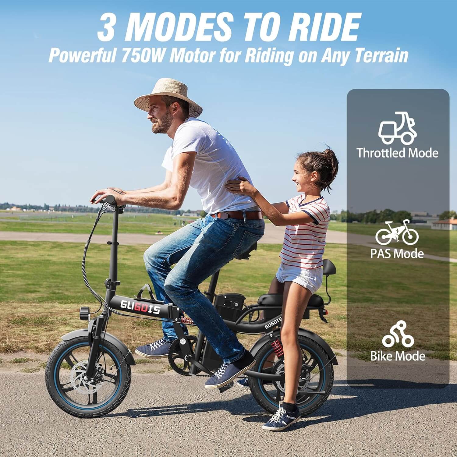 GUGOIS G16 2 Seater 750W Peak 16" Commuter Folding Fat Tire Electric Bike