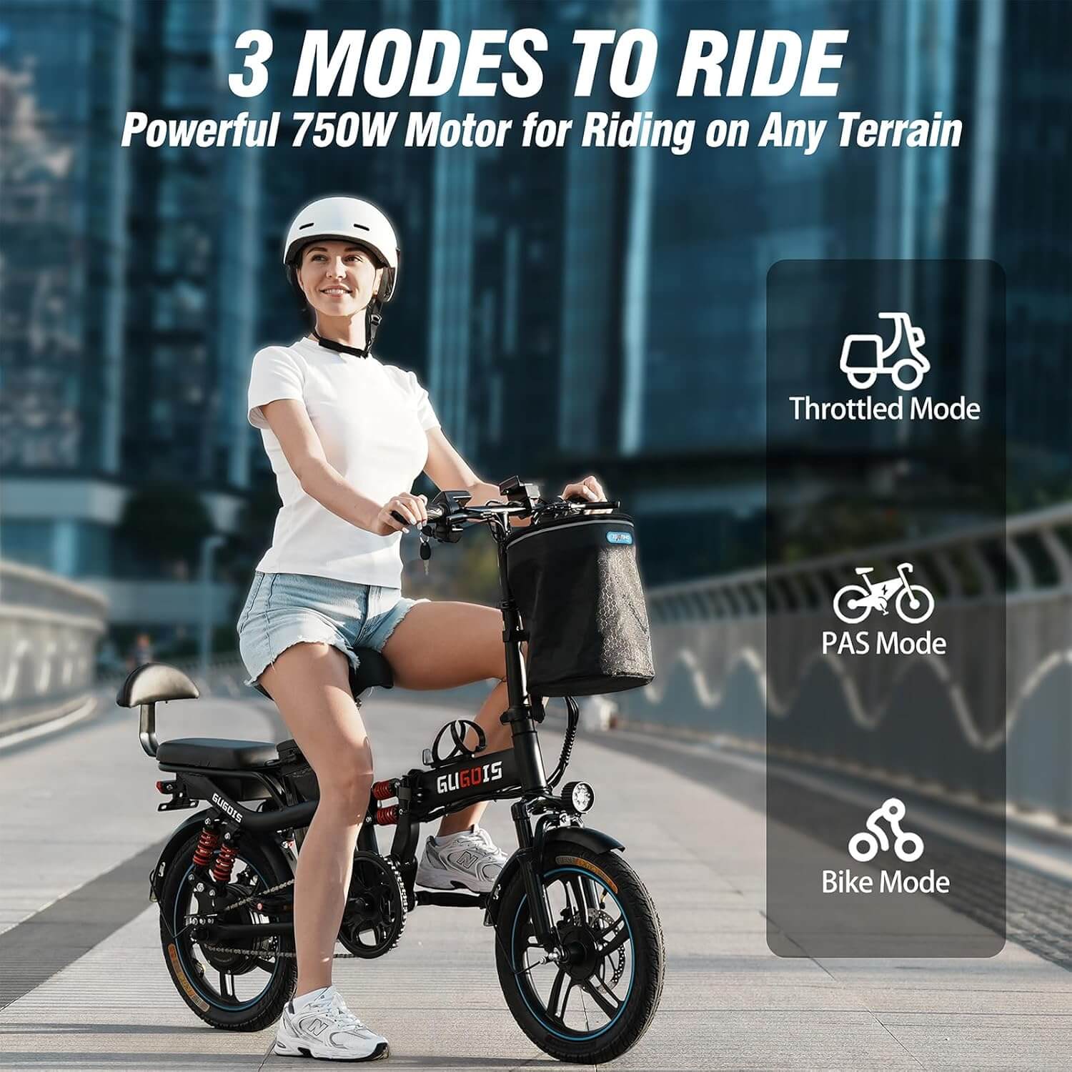 GUGOIS G16 2 Seater 750W Peak 16" Commuter Folding Fat Tire Electric Bike