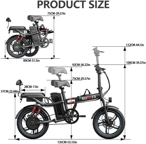 GUGOIS G16 2 Seater 750W Peak 16" Commuter Folding Fat Tire Electric Bike