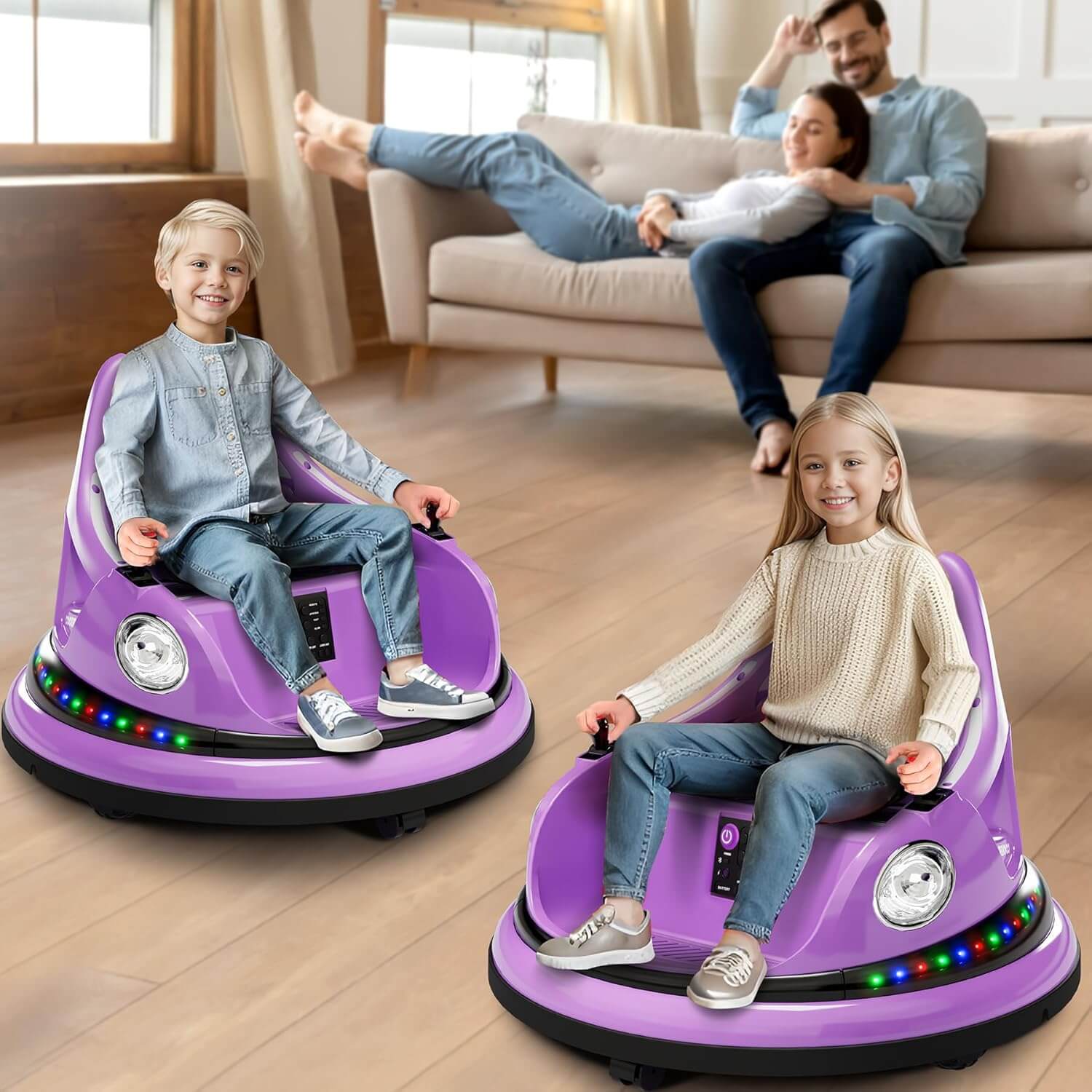 Hetoy 12V Electric Kids Ride-On Bumper Car, 360° Spin