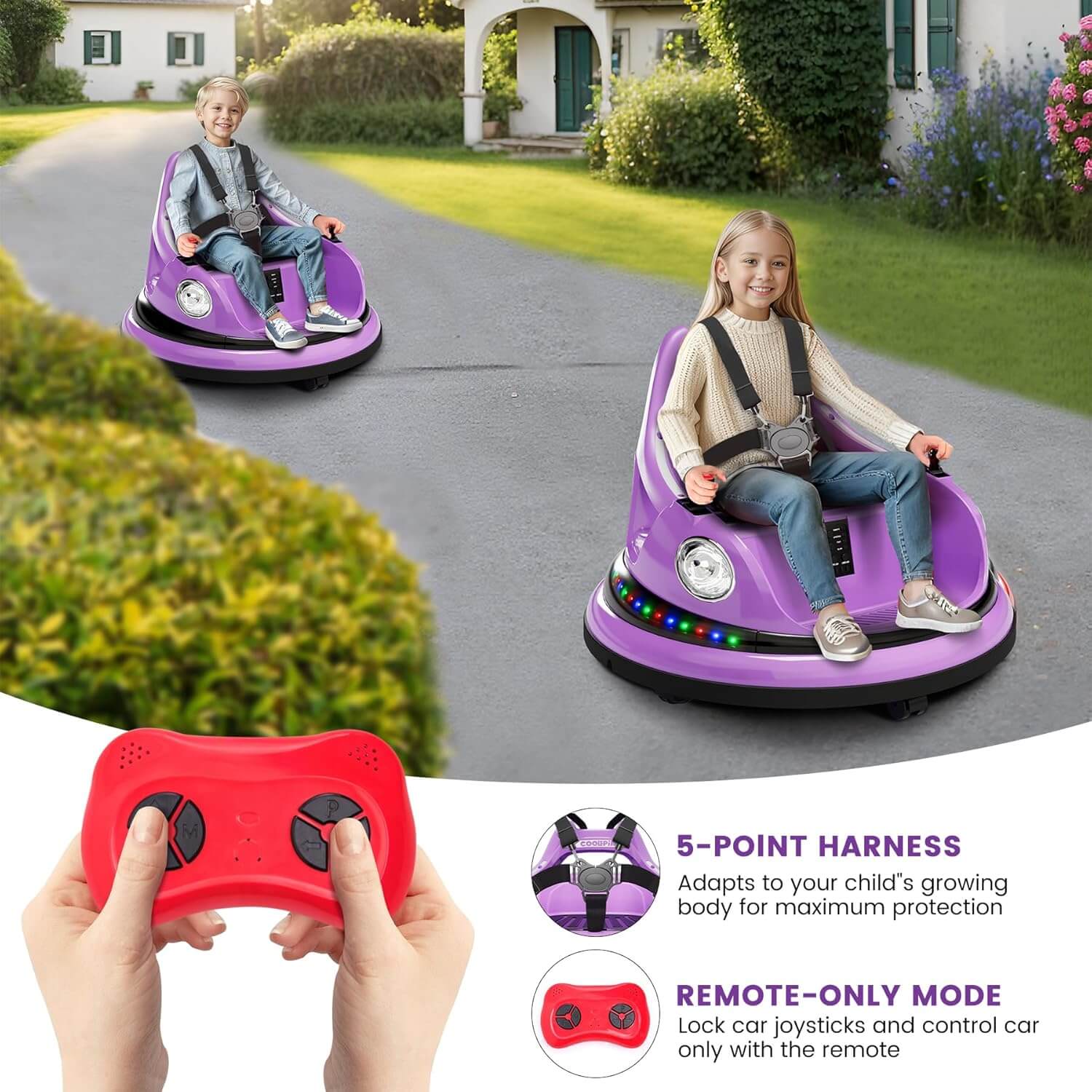 Hetoy 12V Electric Kids Ride-On Bumper Car, 360° Spin