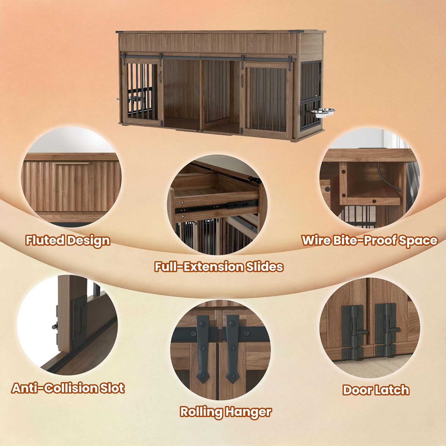 HRVEOCEI 71" Double Dog Crate Furniture
