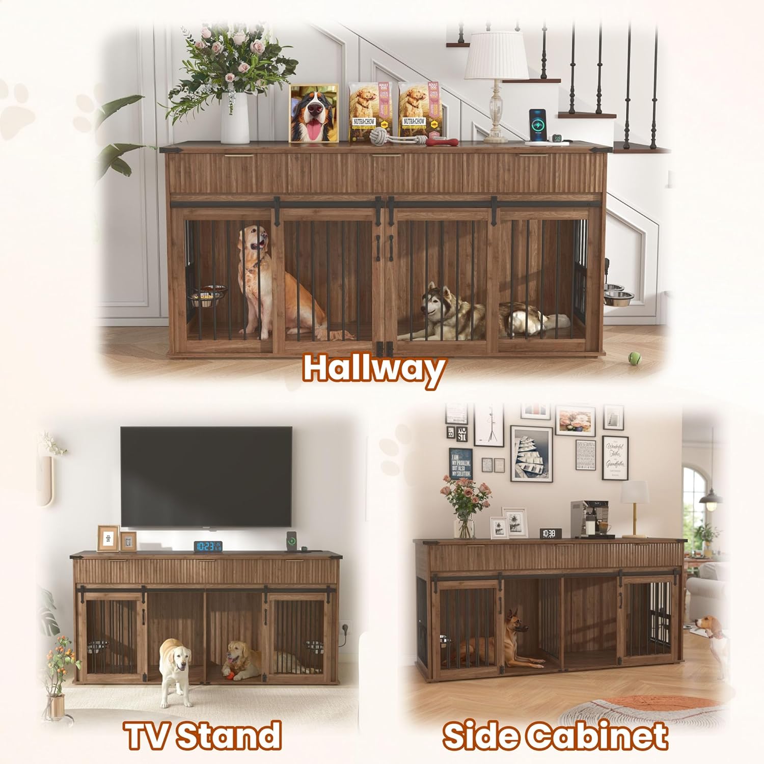 HRVEOCEI 71" Double Dog Crate Furniture