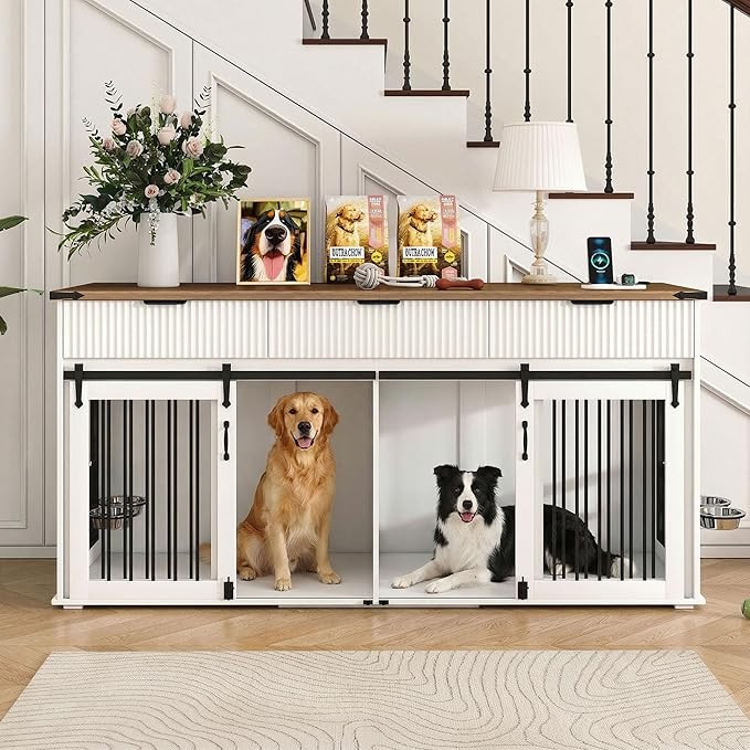 HRVEOCEI 71" Double Dog Crate Furniture
