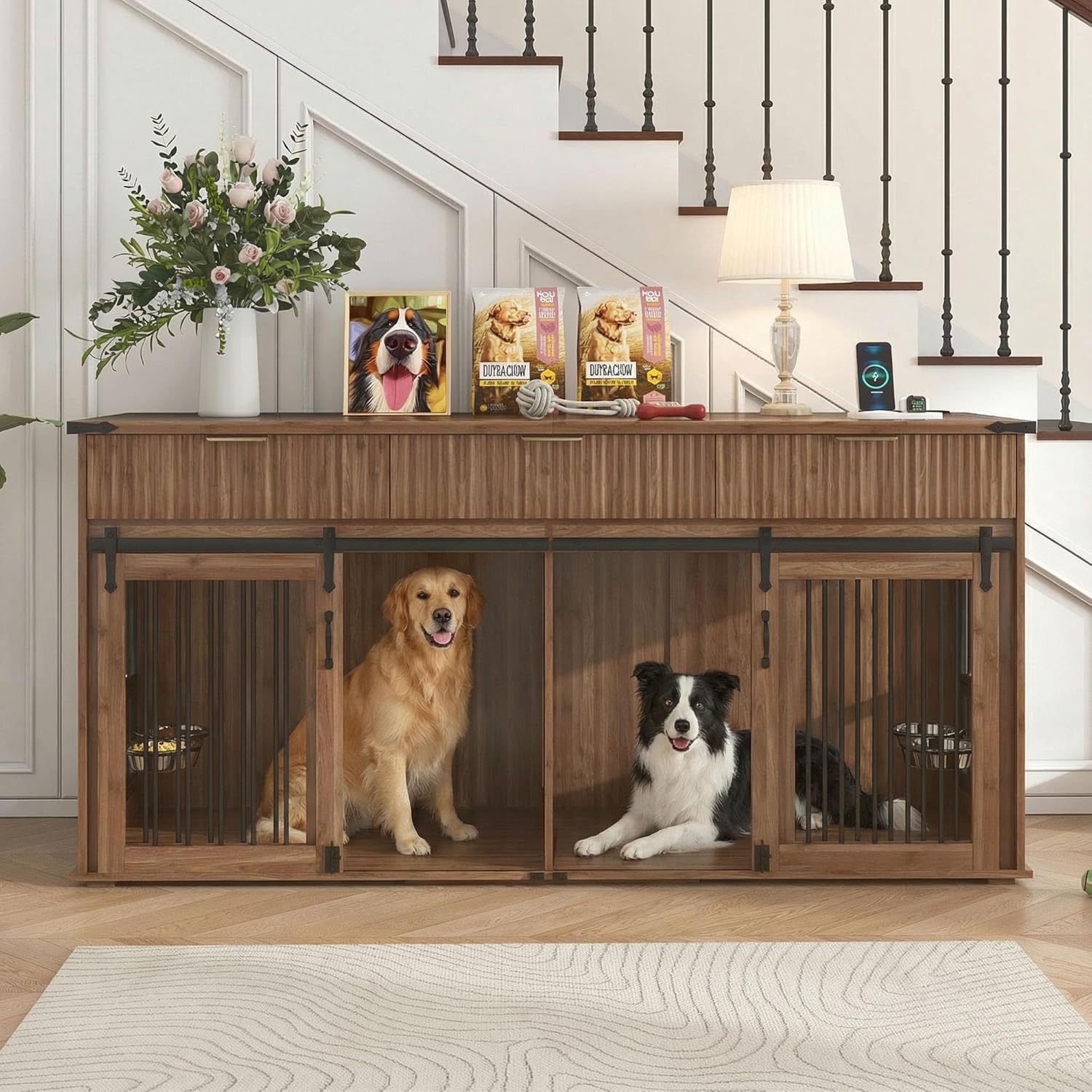 HRVEOCEI 71" Double Dog Crate Furniture