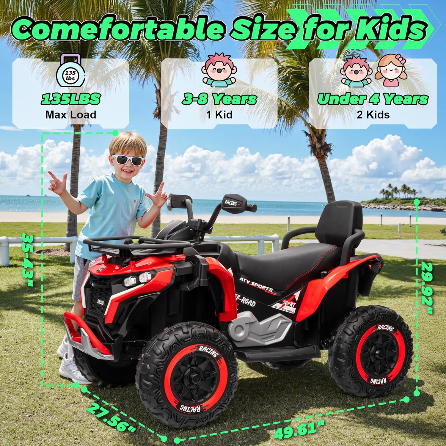 JORFLY 800W 24V 2 Seater Big Kids' Ride-On Electric All-Terrain Vehicle ATV