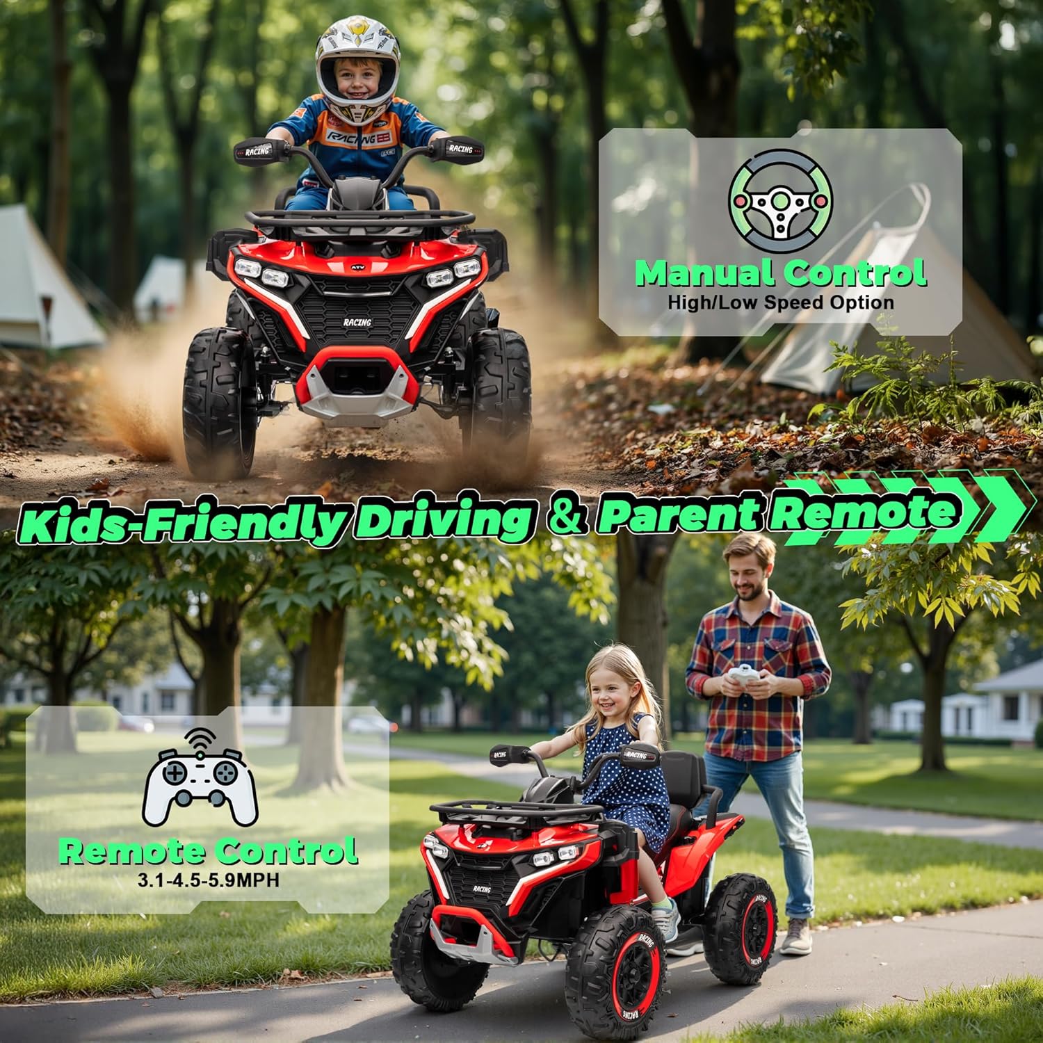 JORFLY 800W 24V 2 Seater Big Kids' Ride-On Electric All-Terrain Vehicle ATV