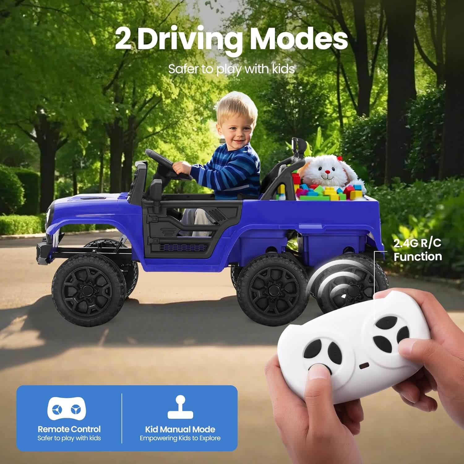 Kiddokidz 12V Jeep 2WD/4WD Switch 6 Wheeler Suspension Kids' Electric Ride-On Car Truck
