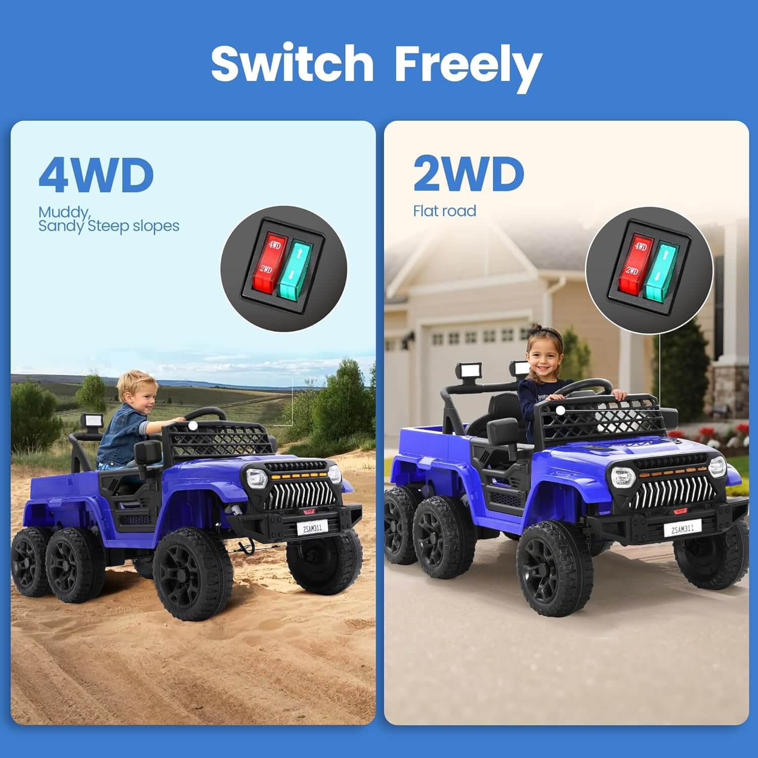 Kiddokidz 12V Jeep 2WD/4WD Switch 6 Wheeler Suspension Kids' Electric Ride-On Car Truck