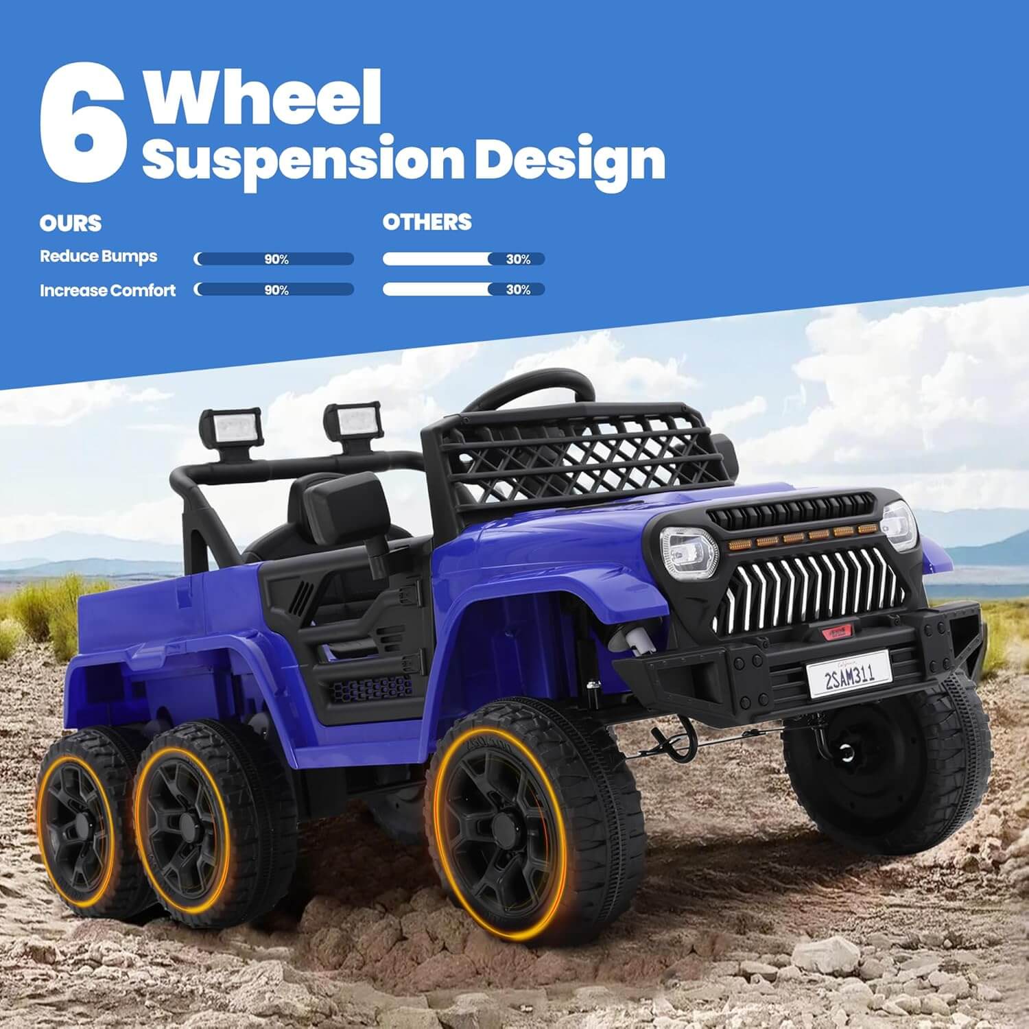 Kiddokidz 12V Jeep 2WD/4WD Switch 6 Wheeler Suspension Kids' Electric Ride-On Car Truck
