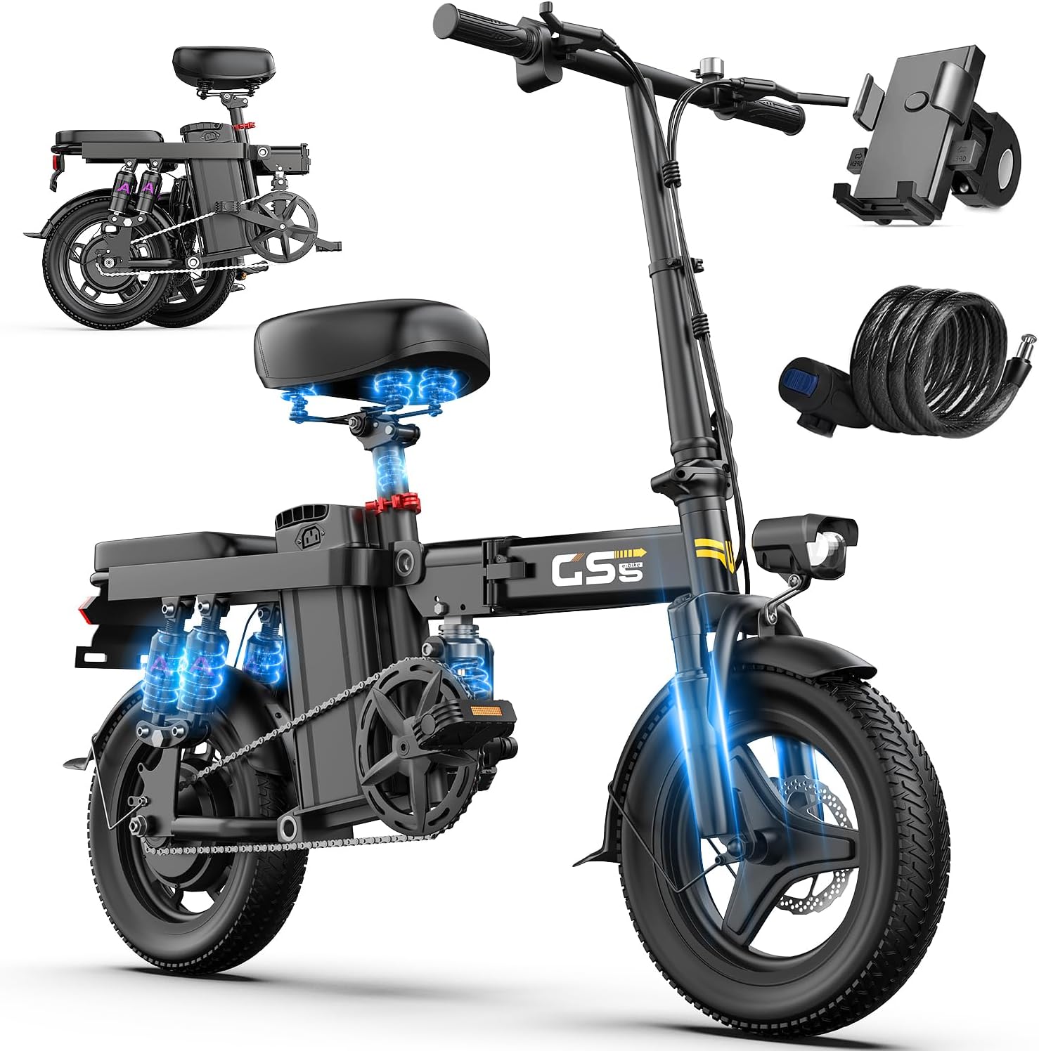 LELEKUAI 14" T1Pro 740W 48V 10Ah 3 Speed Adults Folding Electric Bike