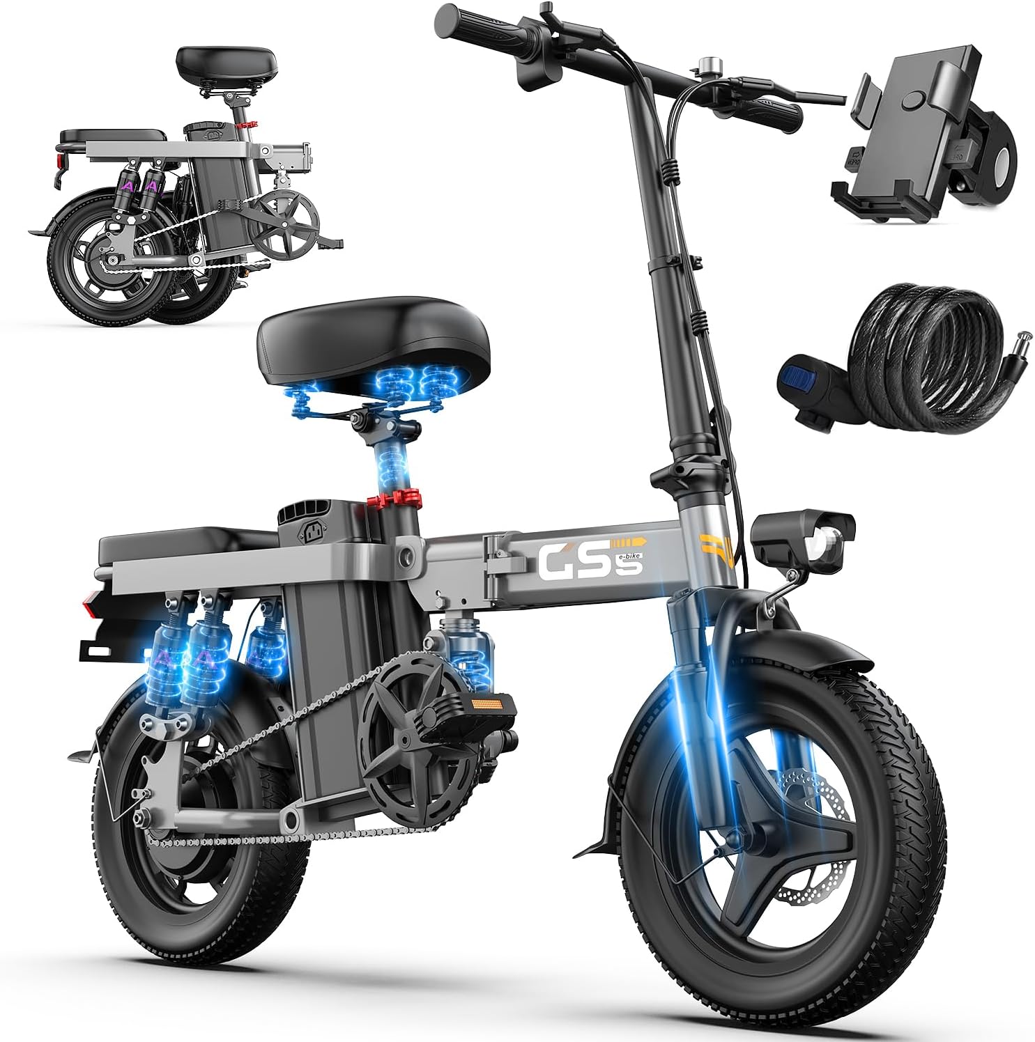 LELEKUAI 14" T1Pro 740W 48V 10Ah 3 Speed Adults Folding Electric Bike