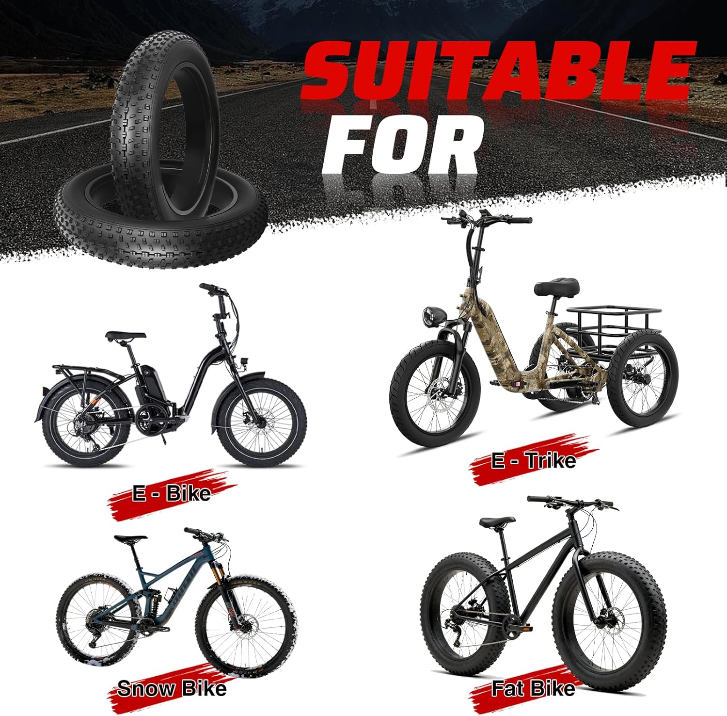 MEGHNA 18" x 4" TIRES for All Terrain Fat Tire Electric Bike