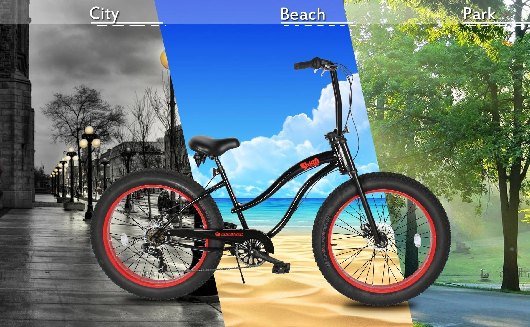 Micargi SLUGO SS 26" 7-Speed Step-Through Fat Tire Beach Cruiser Bike