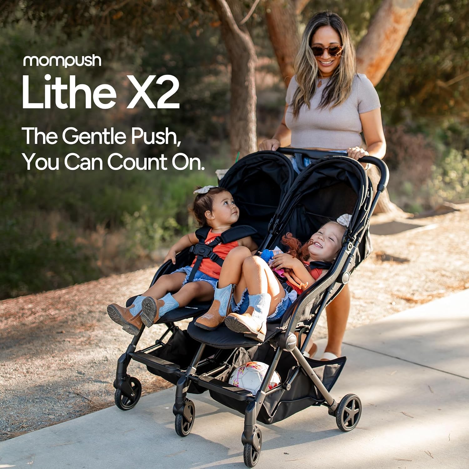 Mompush LITHE Double Newborn and Toddler Folding Stroller