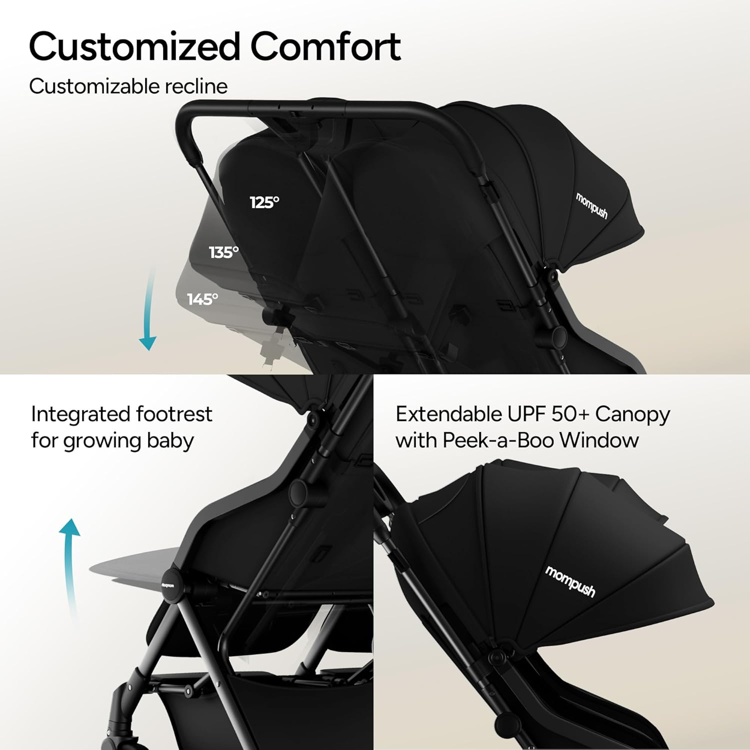 Mompush LITHE Double Newborn and Toddler Folding Stroller