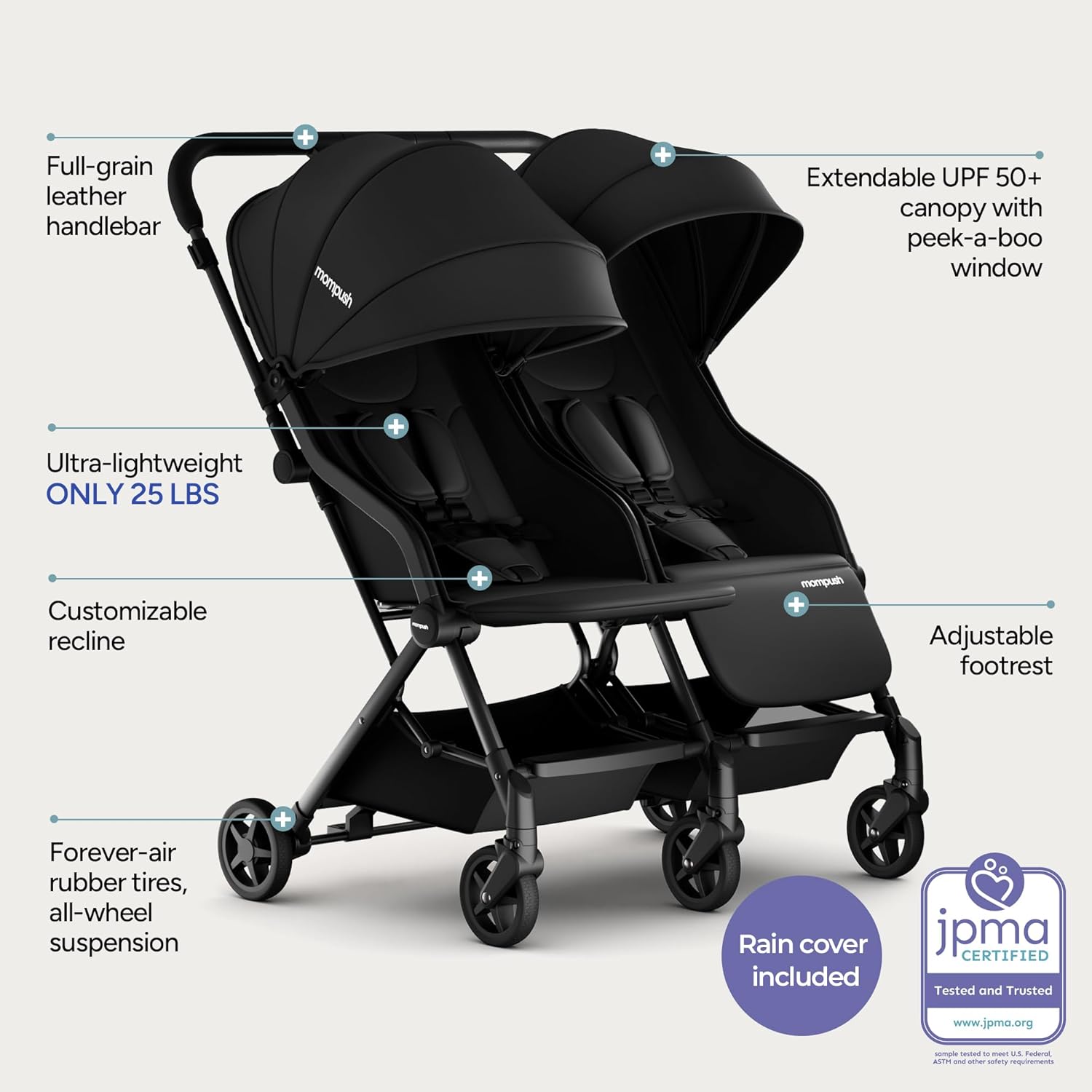 Mompush LITHE Double Newborn and Toddler Folding Stroller