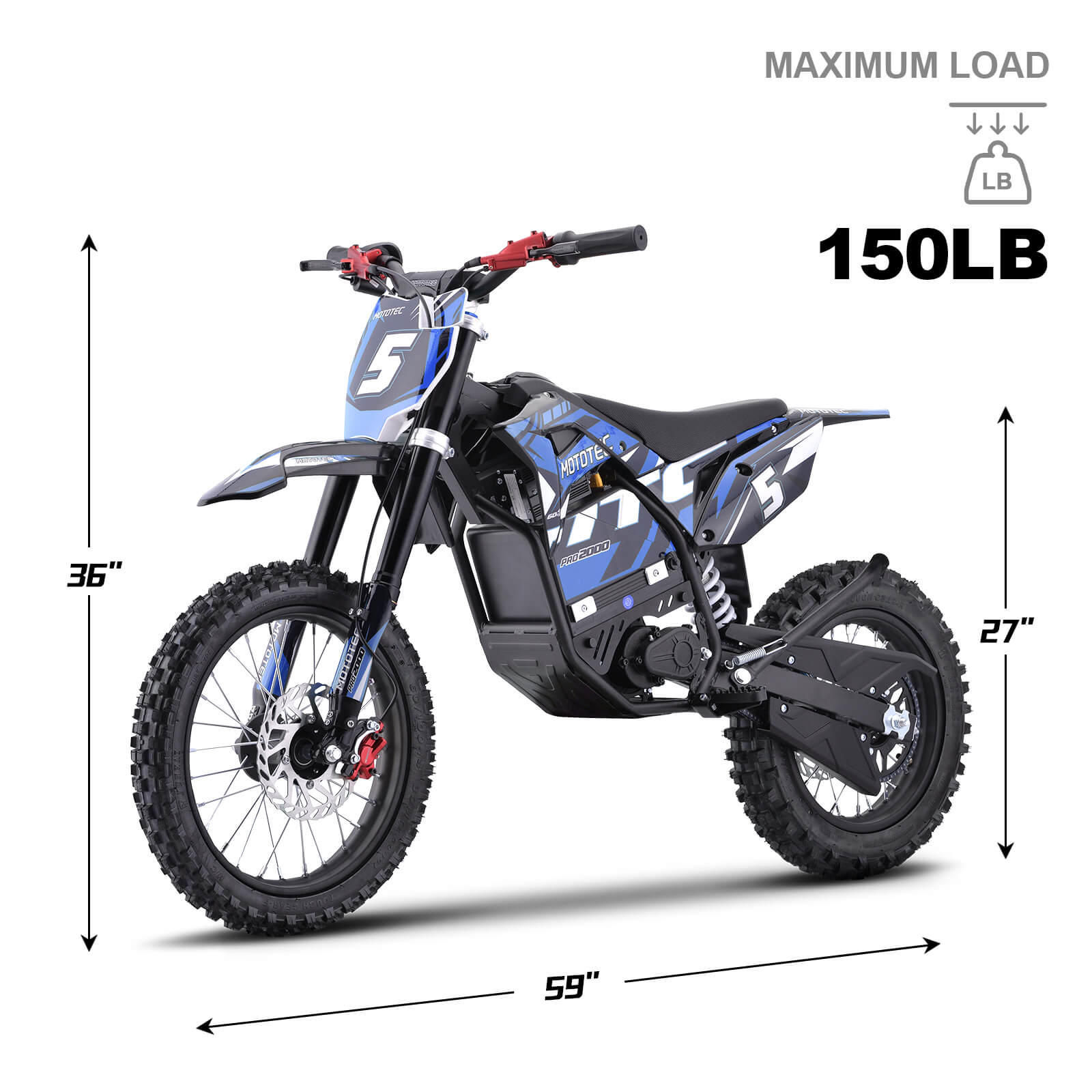 MotoTec 2000W 60V PRO (HP115E) Kids' Suspension Lithium Electric Dirt Bike