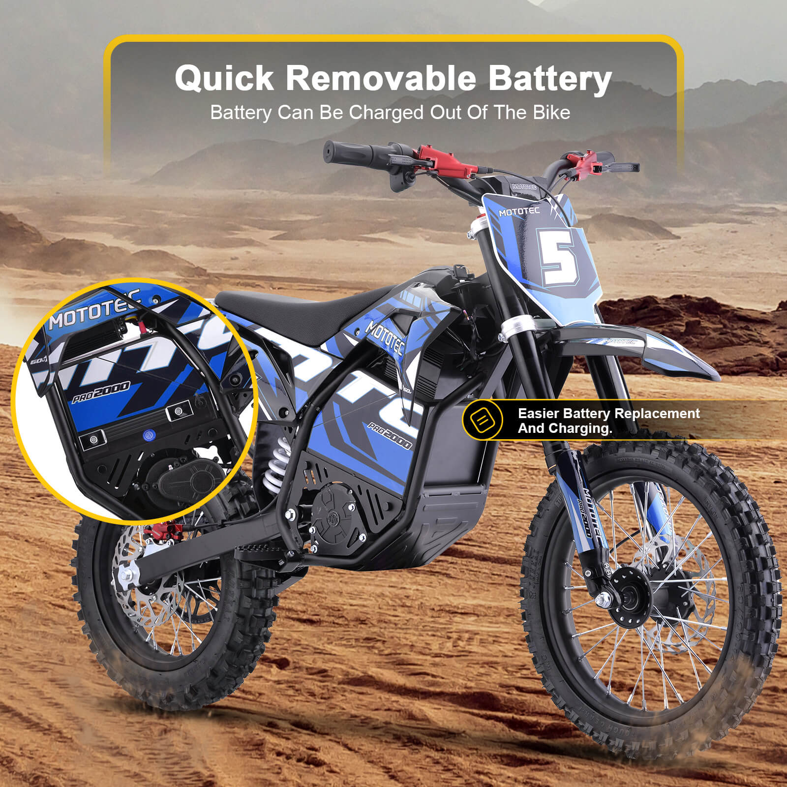 MotoTec 2000W 60V PRO (HP115E) Kids' Suspension Lithium Electric Dirt Bike