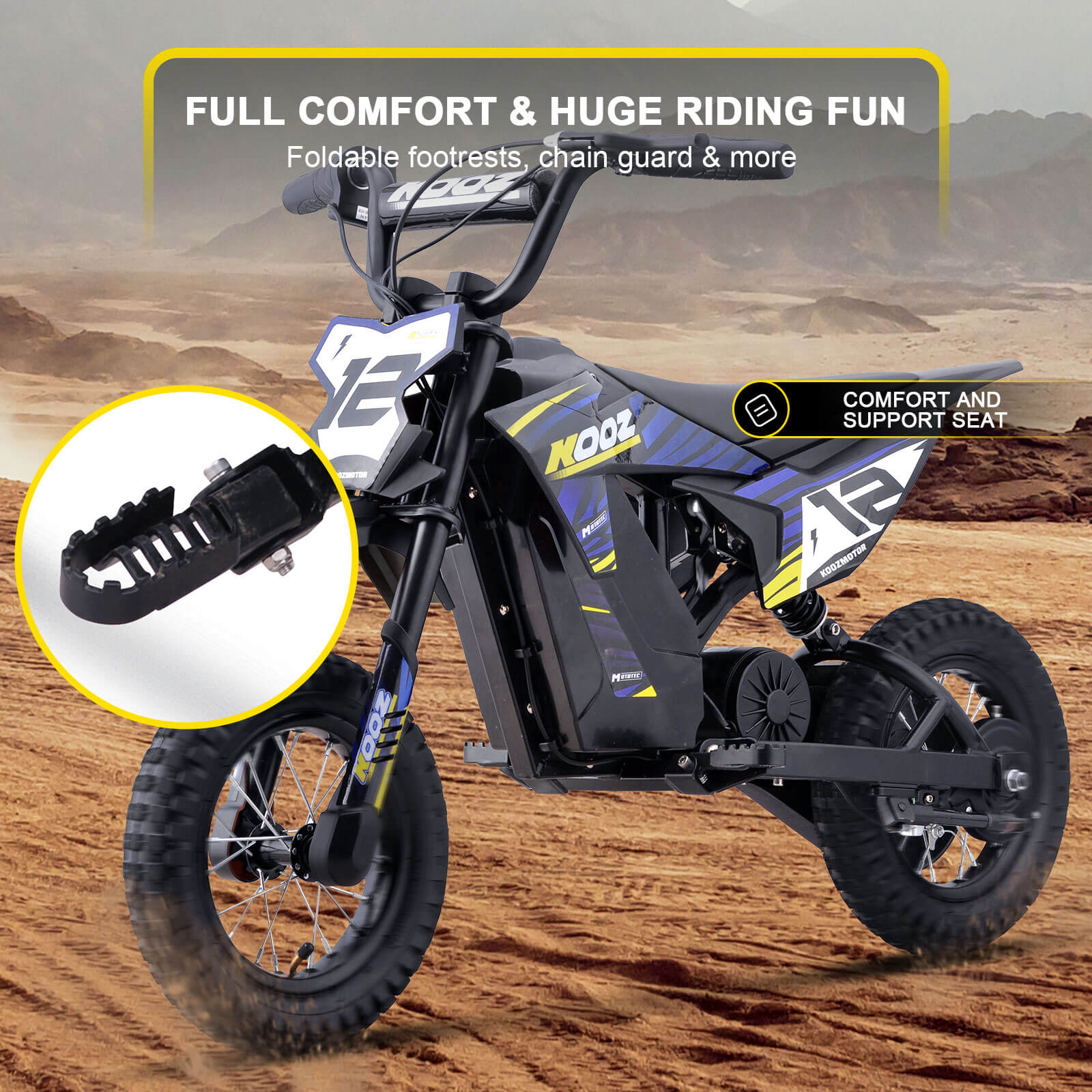 MotoTec 300W 36V HP122E Kids' Suspension Lithium Electric Dirt Bike